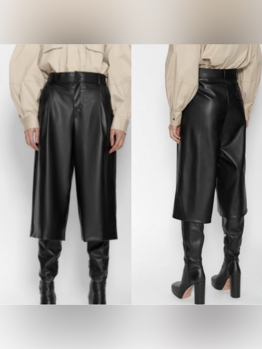 NWT Zara Black Faux Leather High-Waist Culotte Pants